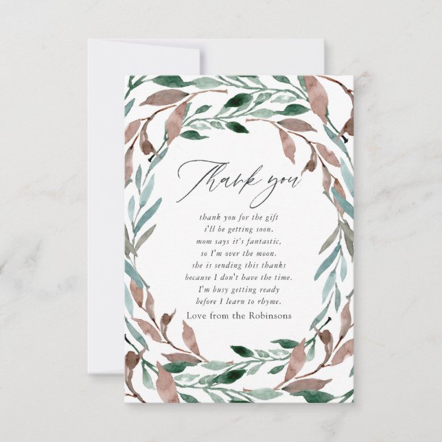 Rustic Greenery Winter Baby Shower Thank You Card (Front)