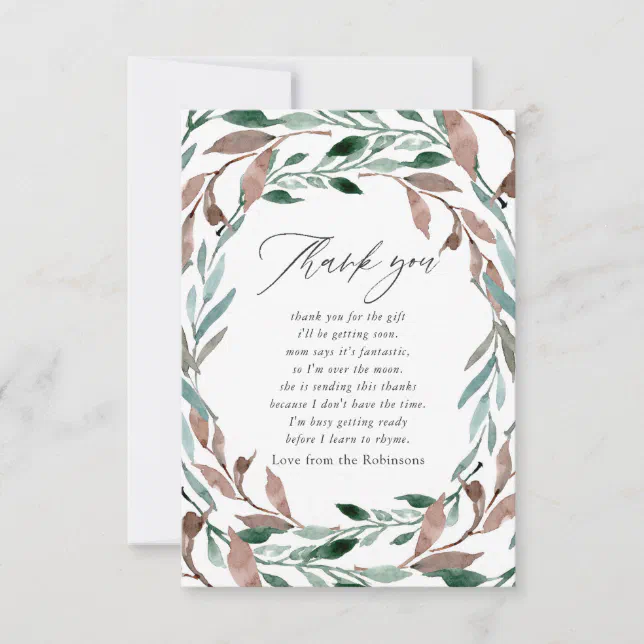 Rustic Greenery Winter Baby Shower Thank You Card | Zazzle