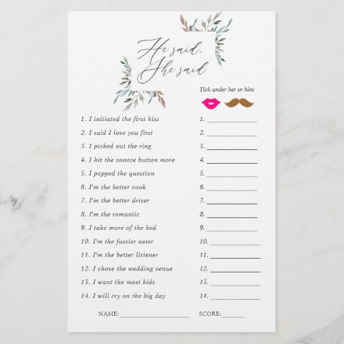 Rustic Greenery Winter Bridal Shower Game