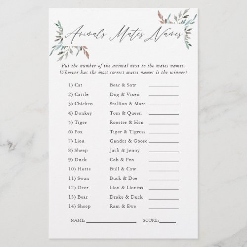 Rustic Greenery Winter Bridal Shower Game