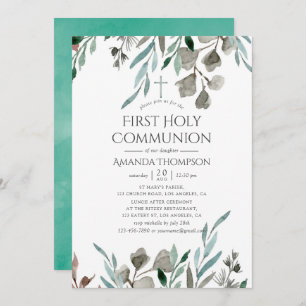 Rustic Greenery Winter First Holy Communion Invitation