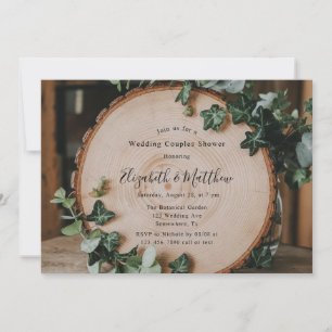 Rustic Greenery & Wood Slice Wedding Couple Shower Invitation