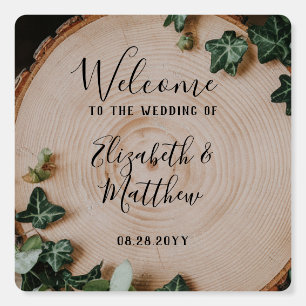 Rustic Greenery & Wood Slice Wedding Welcome Sign