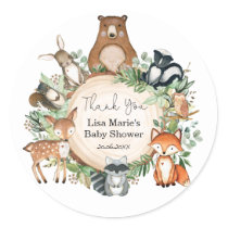 Rustic Greenery Woodland Animals Baby Birthday Classic Round Sticker