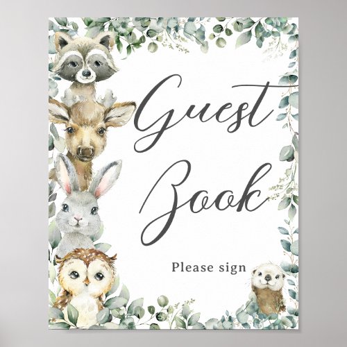 Rustic Greenery Woodland Animals Baby Guest Book