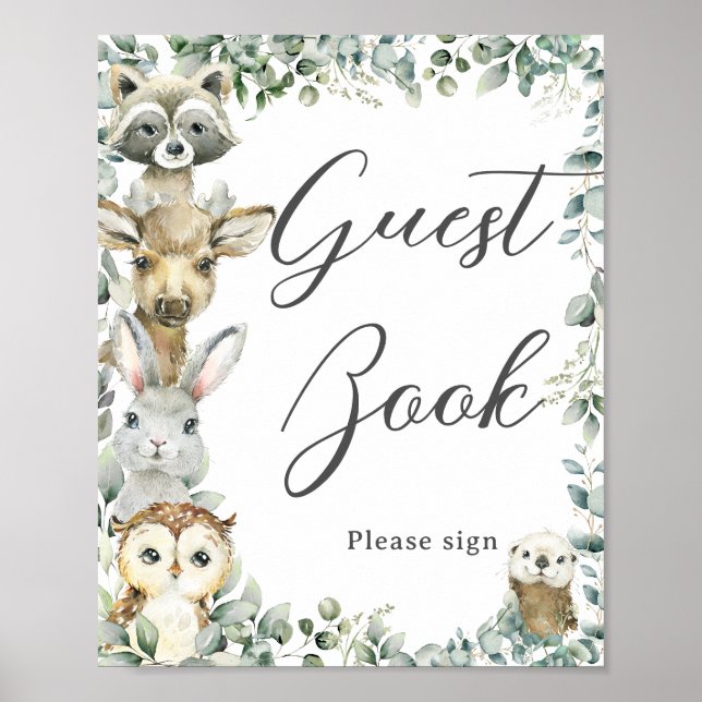 Rustic Greenery Woodland Animals Baby Guest Book (Front)