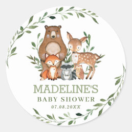 Rustic Greenery Woodland Animals Baby Shower Favor Classic Round Sticker