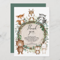 Rustic Greenery Woodland Animals Baby Shower Favor Thank You Card