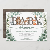 Rustic Greenery Woodland Animals Baby Shower Invitation