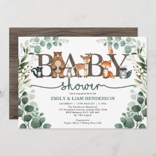 Rustic Greenery Woodland Animals Baby Shower Invitation