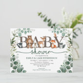 Rustic Greenery Woodland Animals Baby Shower Invitation (Standing Front)