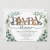Rustic Greenery Woodland Animals Baby Shower Invitation (Front)
