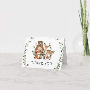 Rustic Greenery Woodland Animals Baby Shower Letterpress Thank You Card