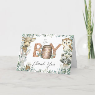 Rustic Greenery Woodland Animals Baby Shower Tent Letterpress Thank You Card