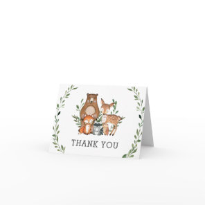 Rustic Greenery Woodland Animals Baby Shower Thank You Card