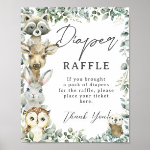 Rustic Greenery Woodland Animals Diaper Raffle Poster
