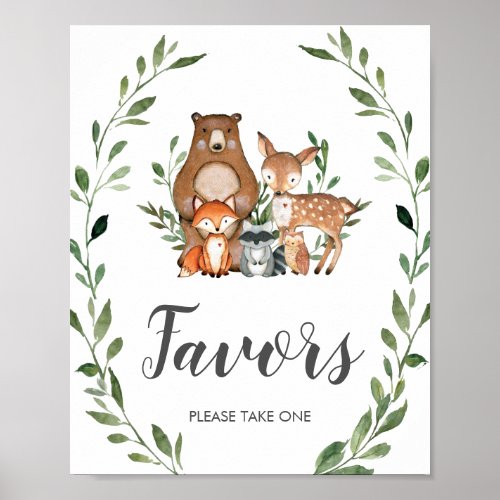 Rustic Greenery Woodland Animals Favors Sign 