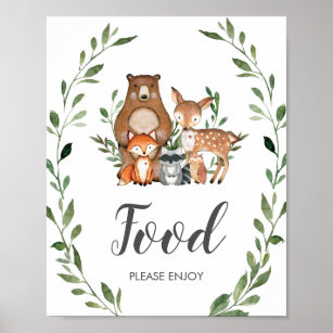 Rustic Greenery Woodland Animals Food  Poster
