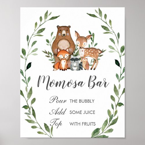 Rustic Greenery Woodland Animals Momosa Bar Sign