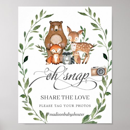 Rustic Greenery Woodland Animals Share the Love  Poster