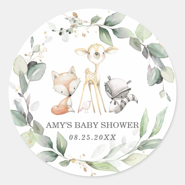Rustic Greenery Woodland Animals Thank You Favor Classic Round Sticker (Front)