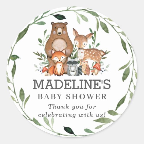 Rustic Greenery Woodland Animals Thank You Favor Classic Round Sticker