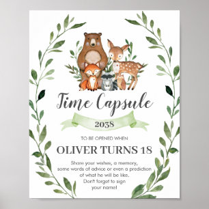 Rustic Greenery Woodland Animals Time Capsule Sign
