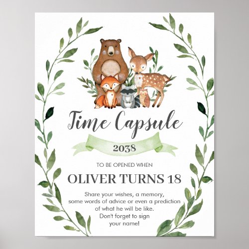 Rustic Greenery Woodland Animals Time Capsule Sign