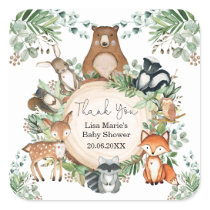 Rustic Greenery Woodland Baby Animals Favors Square Sticker