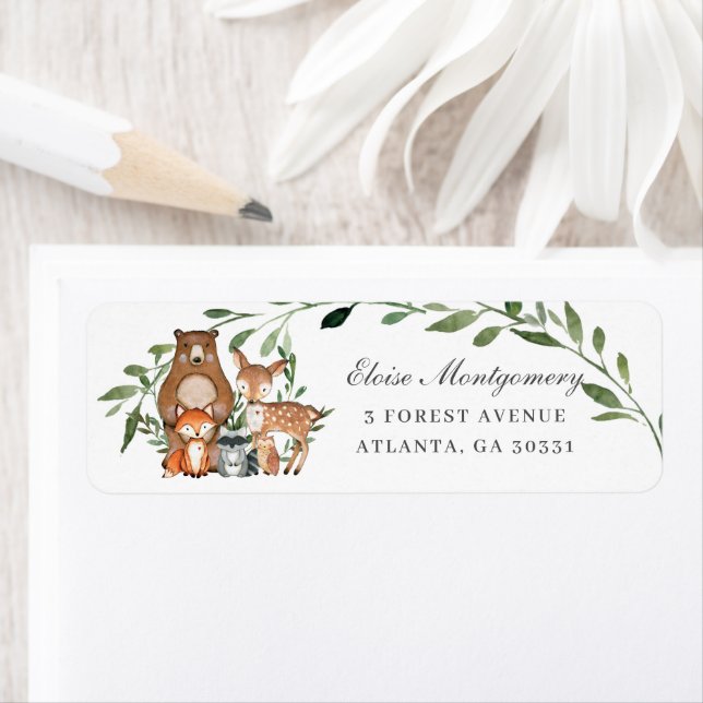Rustic Greenery Woodland Baby Shower Birthday  Label (Insitu)