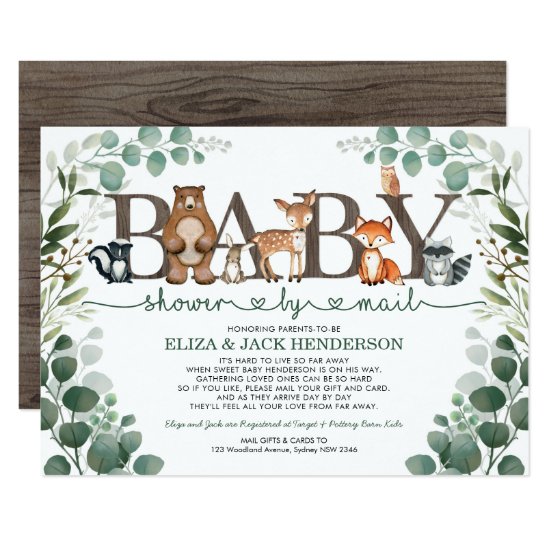 Rustic Greenery Woodland Baby Shower By Mail Invitation