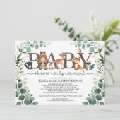 Rustic Greenery Woodland Baby Shower By Mail Invitation (Standing Front)