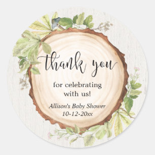 Rustic greenery woodland baby shower classic round sticker