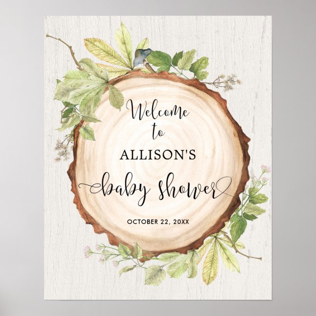 Rustic greenery woodland baby shower welcome sign (Front)