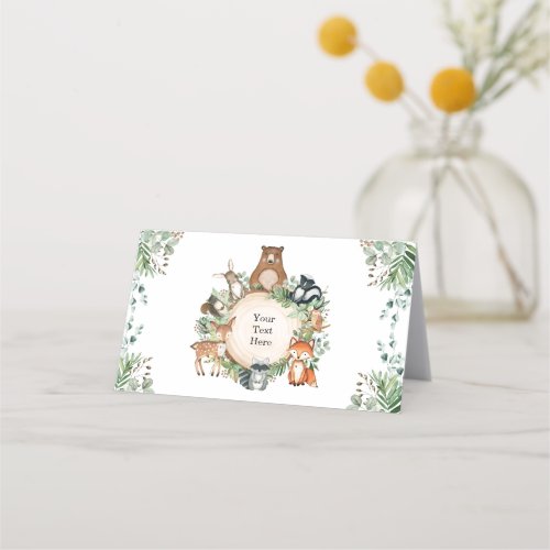 Rustic Greenery Woodland Forest Baby Animals Party Place Card