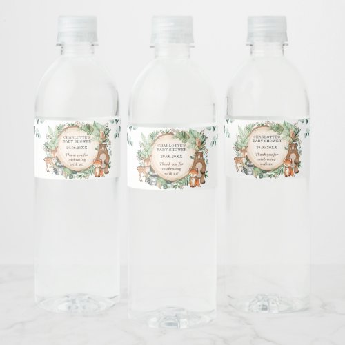 Rustic Greenery Woodland Forest Baby Shower Favors Water Bottle Label