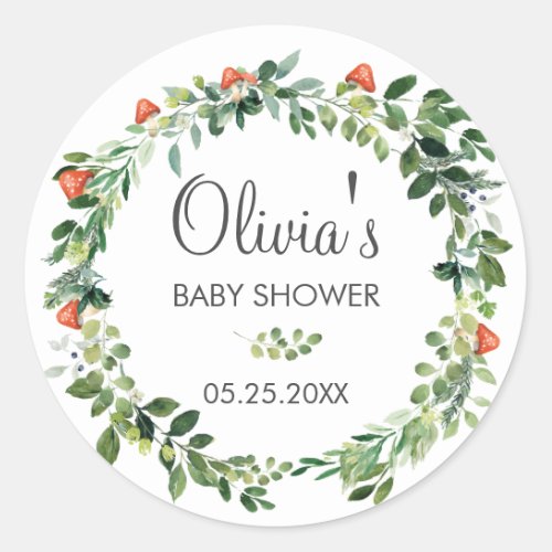 Rustic Greenery Wreath Baby Shower Thank You Favor Classic Round Sticker