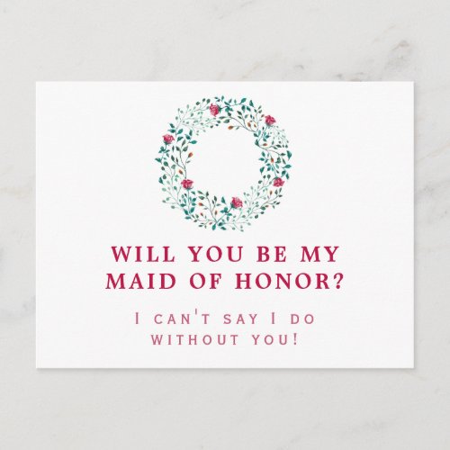 Rustic Greenery Wreath  Maid of Honor  Wedding Invitation Postcard