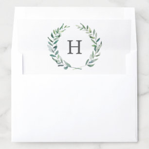 Rustic Greenery Wreath Monogram Elegant Wedding Envelope Liner