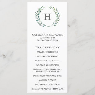 Rustic Greenery Wreath Monogram Elegant Wedding Program
