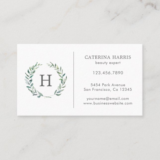 Rustic Greenery Wreath Monogram Logo Professional Business Card (Front)