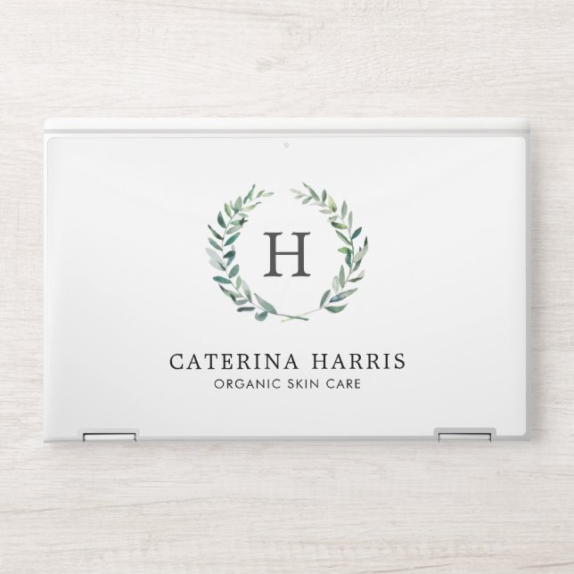 Rustic Greenery Wreath Monogram Logo Professional HP Laptop Skin (Front)