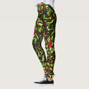 Rustic greenish yellow and vivid red curves leggings