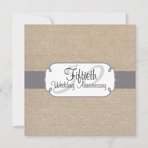 Rustic Grey and Beige Burlap Anniversary Party Personalized Invites