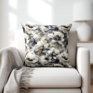 Rustic Grey and Beige Floral Throw Pillow