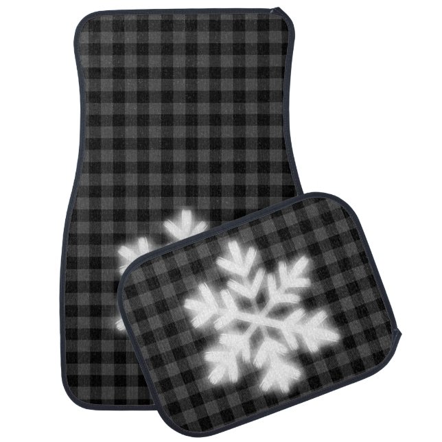 Rustic grey and black plaid -snow flake   car floor mat (Set)
