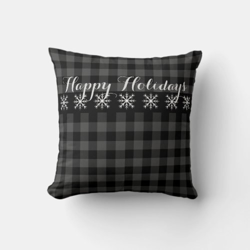 Rustic grey and black plaid snow flake _  Holiday Throw Pillow