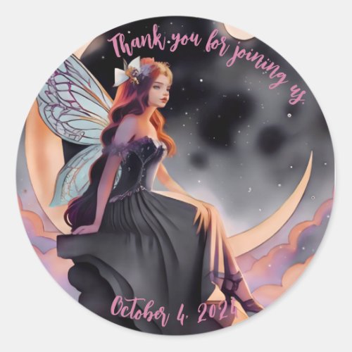 Rustic Grey and Pink Watercolor Fairy Thank You Classic Round Sticker