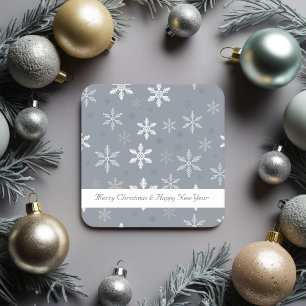 Rustic Grey and White Snowflakes pattern Holidays Square Paper Coaster