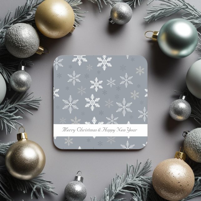 Rustic Grey and White Snowflakes pattern Holidays Square Paper Coaster (Rustic Grey and White Snowflakes pattern Holidays Square Paper Coaster)